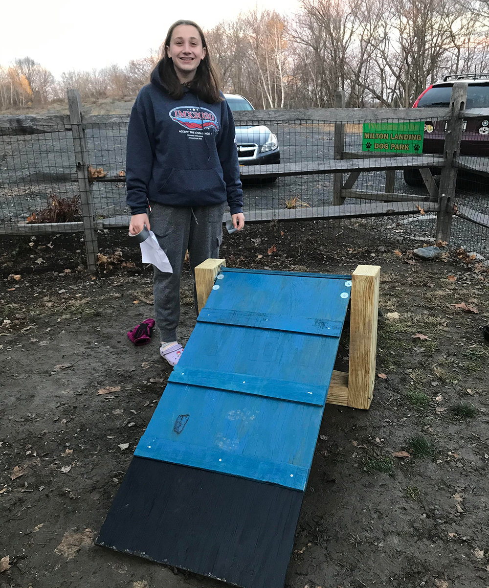 Emersyn Lazar installed a small dog ramp at the Milton Dog Park.